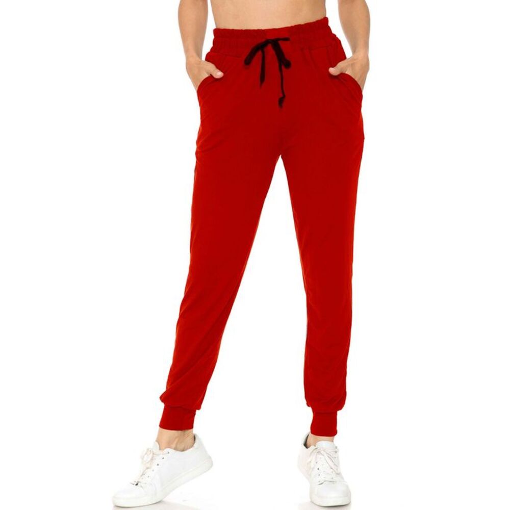 World of Leggings Buttery Smooth Solid Basic Red Joggers - EEVEE